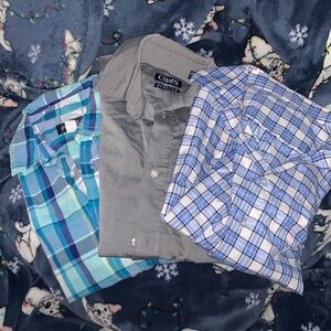 Chaps Kids Plaid and Solid Button Down Shirts - Blue, Gray, and White